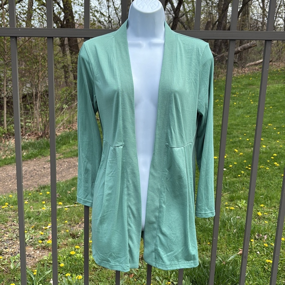 Muk Luks Cloud Stretch Green Knit Lightweight Open Front Cardigan Size Petite XS